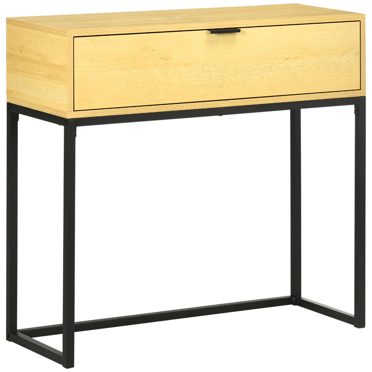 Homcom Mesa Consola Com Gaveta Consola Moderna Mesa De Entrada Com Pés De Aço Para Corredor Sala De Estar Dormitório 80X30x76 Cm Madeira E Preto Castanho