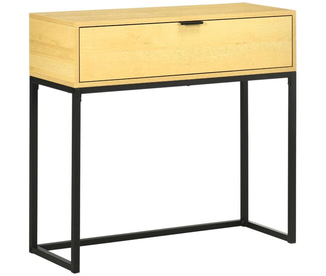 Homcom mesa consola com gaveta consola moderna mesa de entrada com pés de aço para corredor sala de estar dormitório 80x30x76 cm madeira e preto