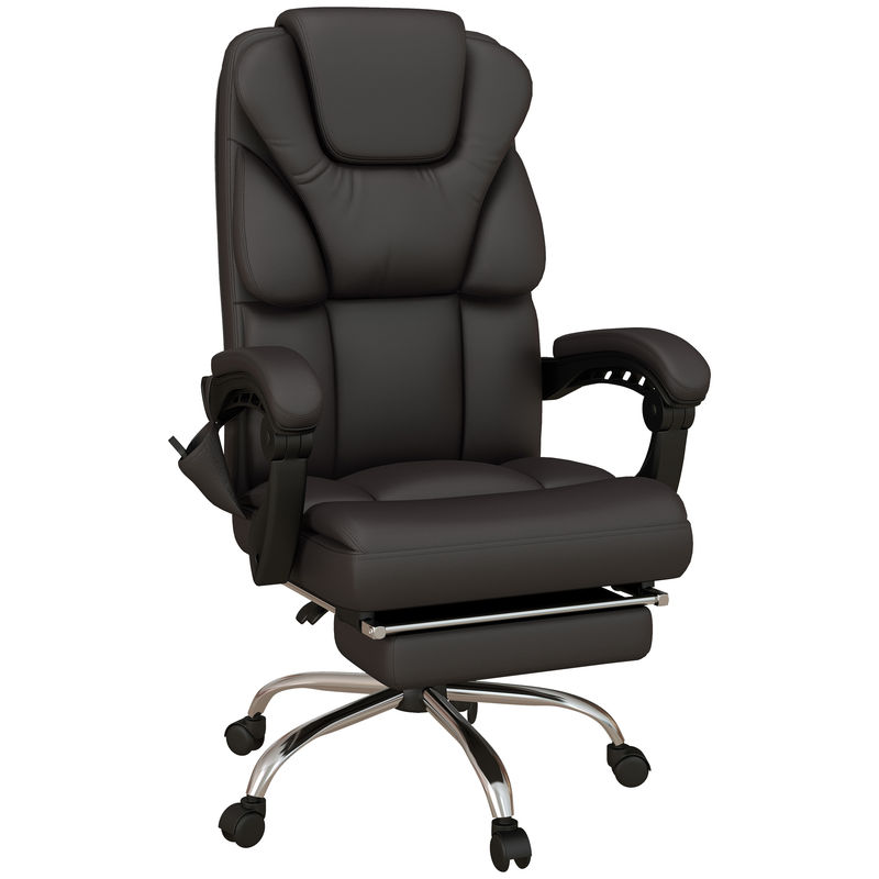 Vinsetto cadeira de massagem com 6 pontos de vibração revestida em couro pu cadeira de escritório reclinável com apoio para os pés e altura ajustável 63x57x118-126 cm castanho