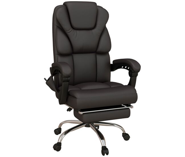 Vinsetto cadeira de massagem com 6 pontos de vibração revestida em couro pu cadeira de escritório reclinável com apoio para os pés e altura ajustável 63x57x118-126 cm castanho