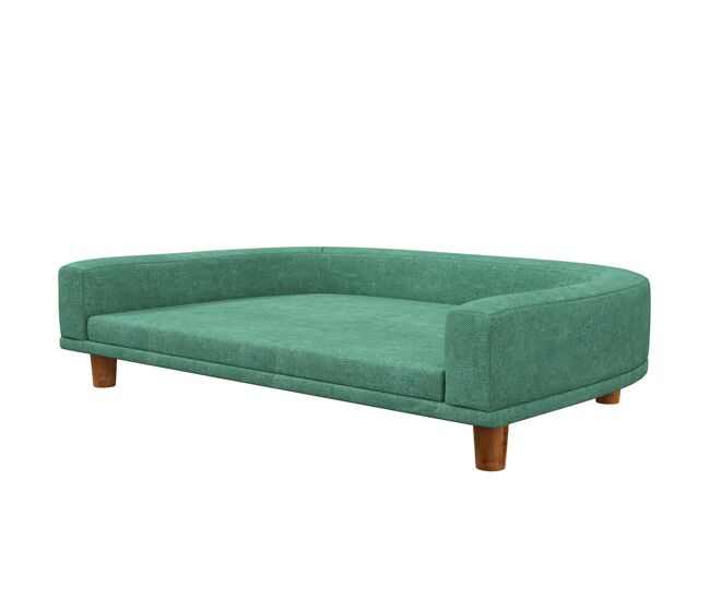 Pawhut sofá para cães cama elevada para cães estofada com almofada lavável e pés de madeira de pinho carga máxima 40 kg 98x67x25 cm verde