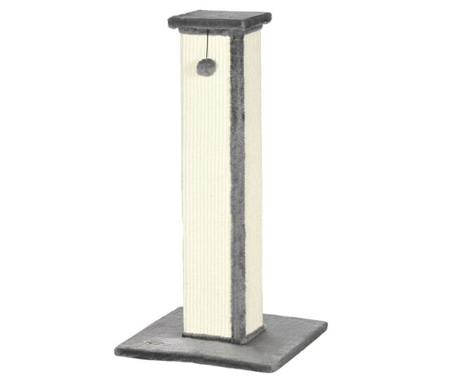 Pawhut poste arranhador para gatos altura 81 cm arranhador para gatos com poste de sisal e bola suspensa 41x41x81 cm cinza e creme