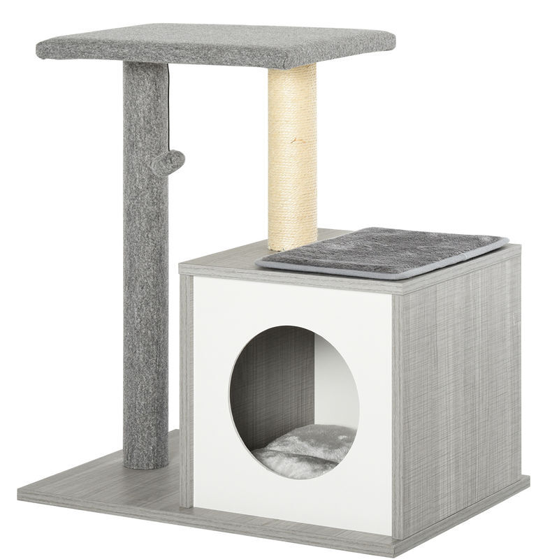 Pawhut arranhador para gatos 59x39x62 cm arranhador para gatos de 3 níveis com plataformas poste de arranhar caverna espaçosa almofadas amovíveis e