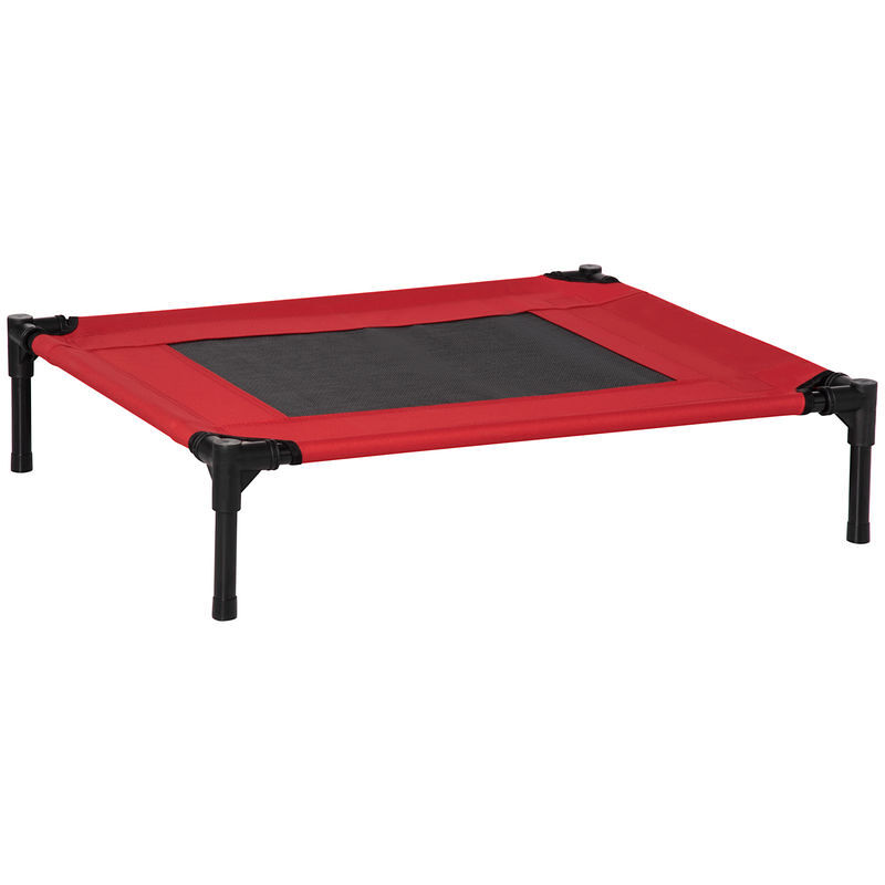 Pawhut cama para animais de estimação cama elevada para cães gatos portátil tecido transpirável para exterior interior 76x61x18cm vermelho