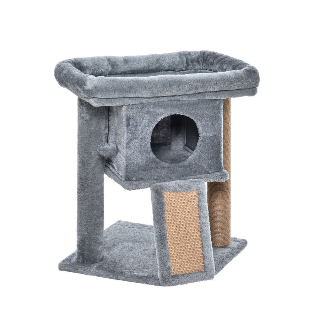 Pawhut árvore arranhadora para gatos pequenos 57 cm, torre para gatos com poste de sisal, rampa para arranhar, caverna, cama e bola suspensa, 40x40x57