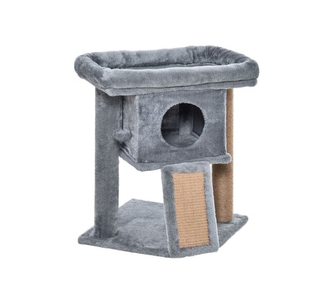 Pawhut árvore arranhadora para gatos pequenos 57 cm, torre para gatos com poste de sisal, rampa para arranhar, caverna, cama e bola suspensa, 40x40x57