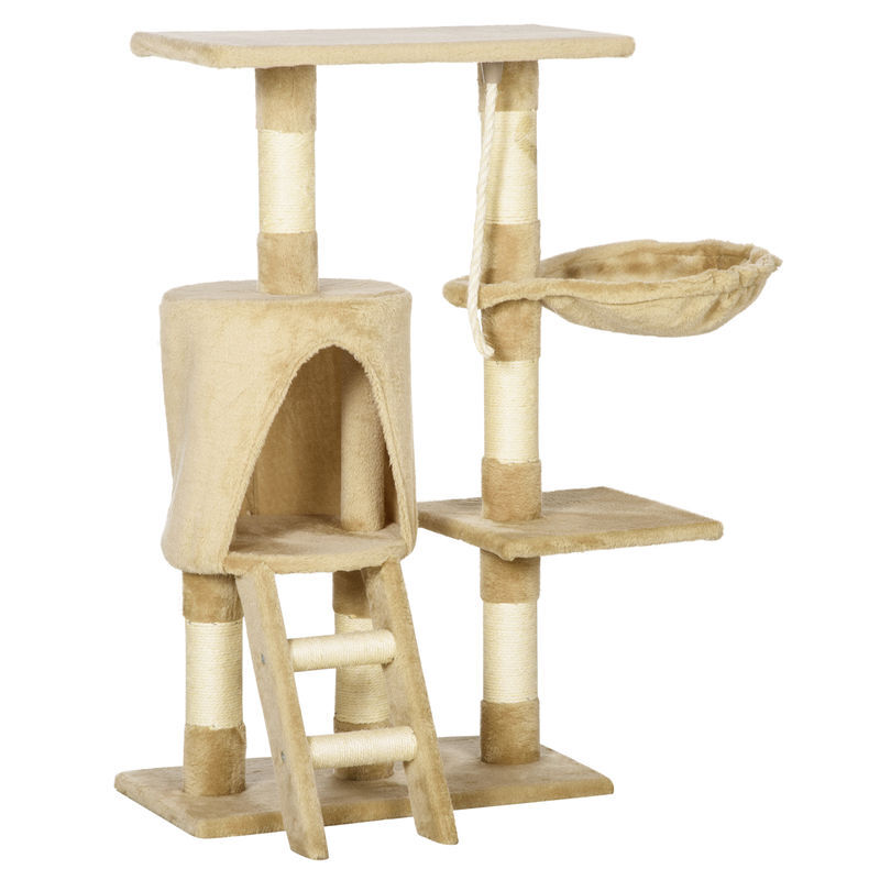Pawhut árvore para gatos com corda de brincar placa de madeira e revestido de pêlo- castanho - 30x55x96cm