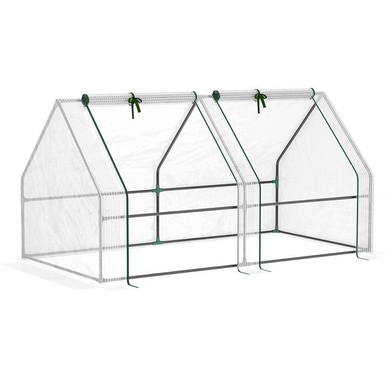 Outsunny estufa de jardim varanda 180x90x90 cm tipo casa tubo de aço com 2 acessos estufa pequena para cultivo de plantas branco