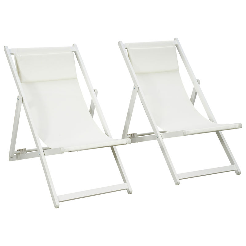 Outsunny conjunto de 2 espreguiçadeiras dobráveis de alumínio para jardim com encosto ajustável em 5 posições e apoio de cabeça para terraço pátio
