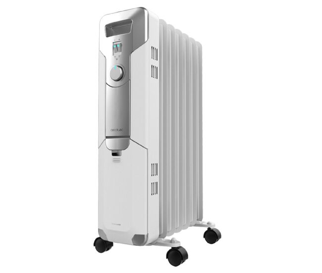 Cecotec aquecedor a óleo de 7 módulos de 1500 w com 3 níveis de potência, 15 m² de cobertura, recolhe-cabos, controlo simples