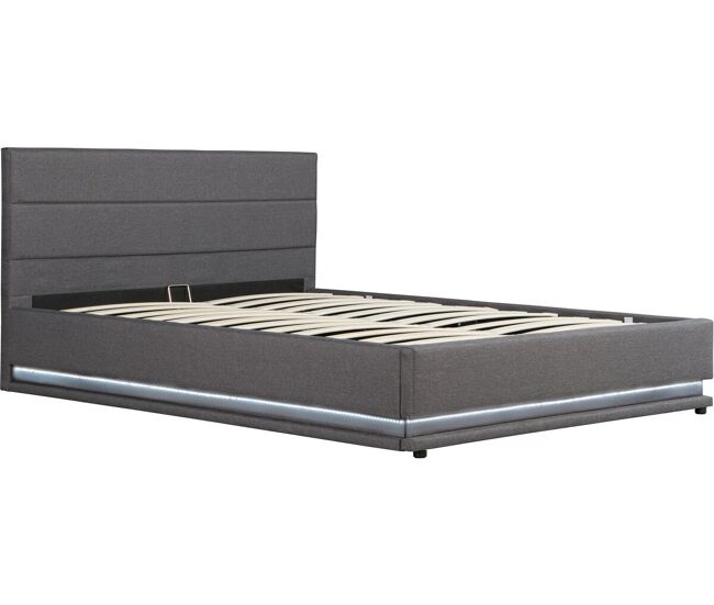 Cama baú led "anastasia" - 140 x 190 - gris escuro