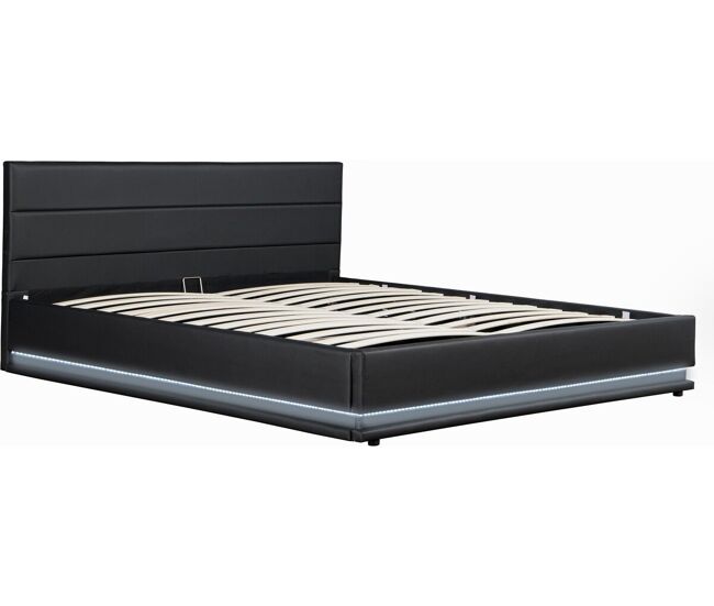Cama led com baú "anastasia" - 180 x 200 cm - preto