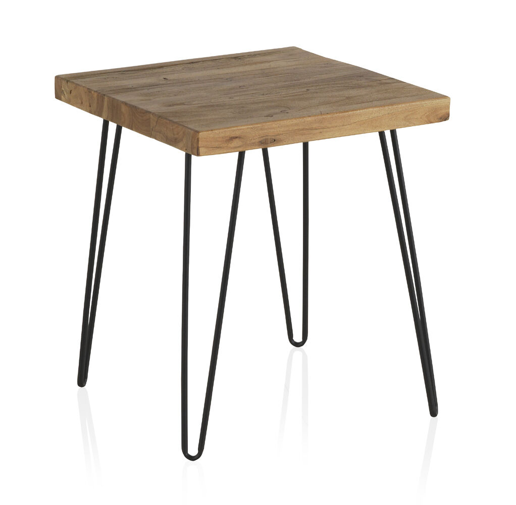Mesa lateral antiga de madeira de olmo com pernas de metal