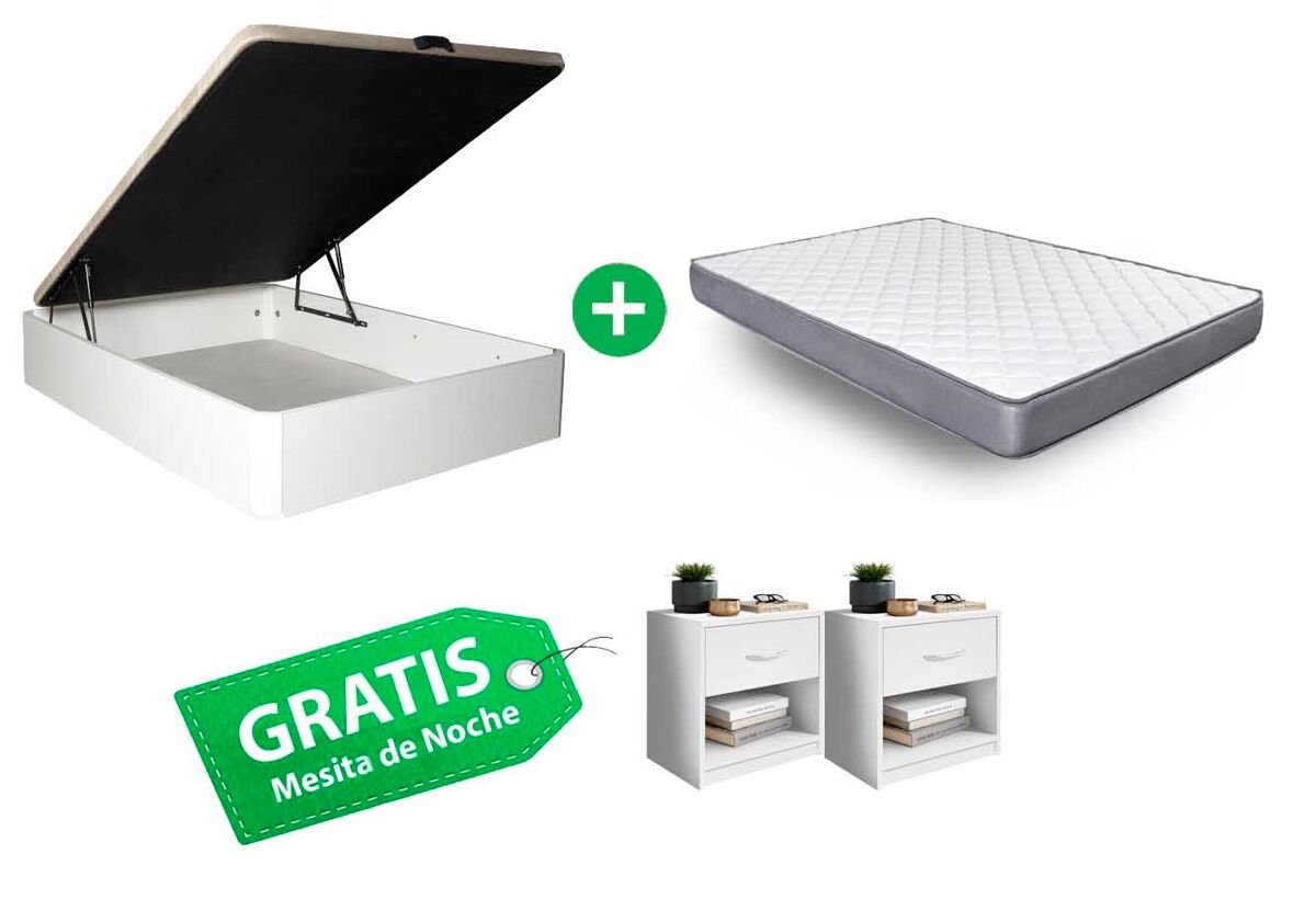 Oferta exclusiva web: cama canapé 135cm + colchão 135cm. mesa de cabeceira grátis 1 gaveta