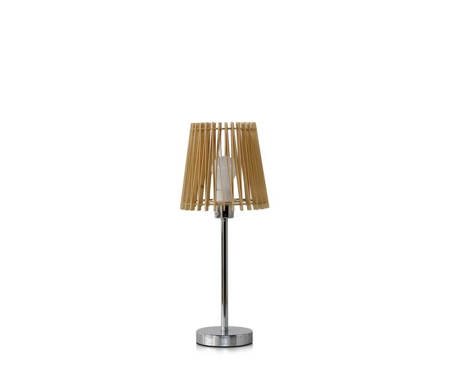 Abajur de mesa de madeira com base de metal