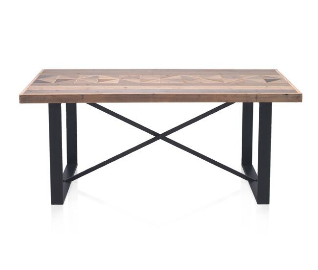 Mesa de comedor de madera reciclada 180x90 con base de metal