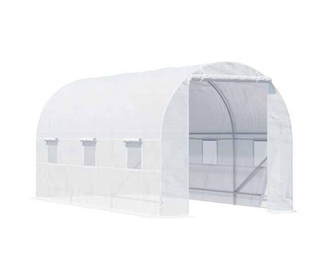 Outsunny estufa tipo túnel 445x200x200 cm estufa de jardim com porta enrolável e 6 janelas cobertura de pe 140 g/m² anti-uv estrutura de metal para