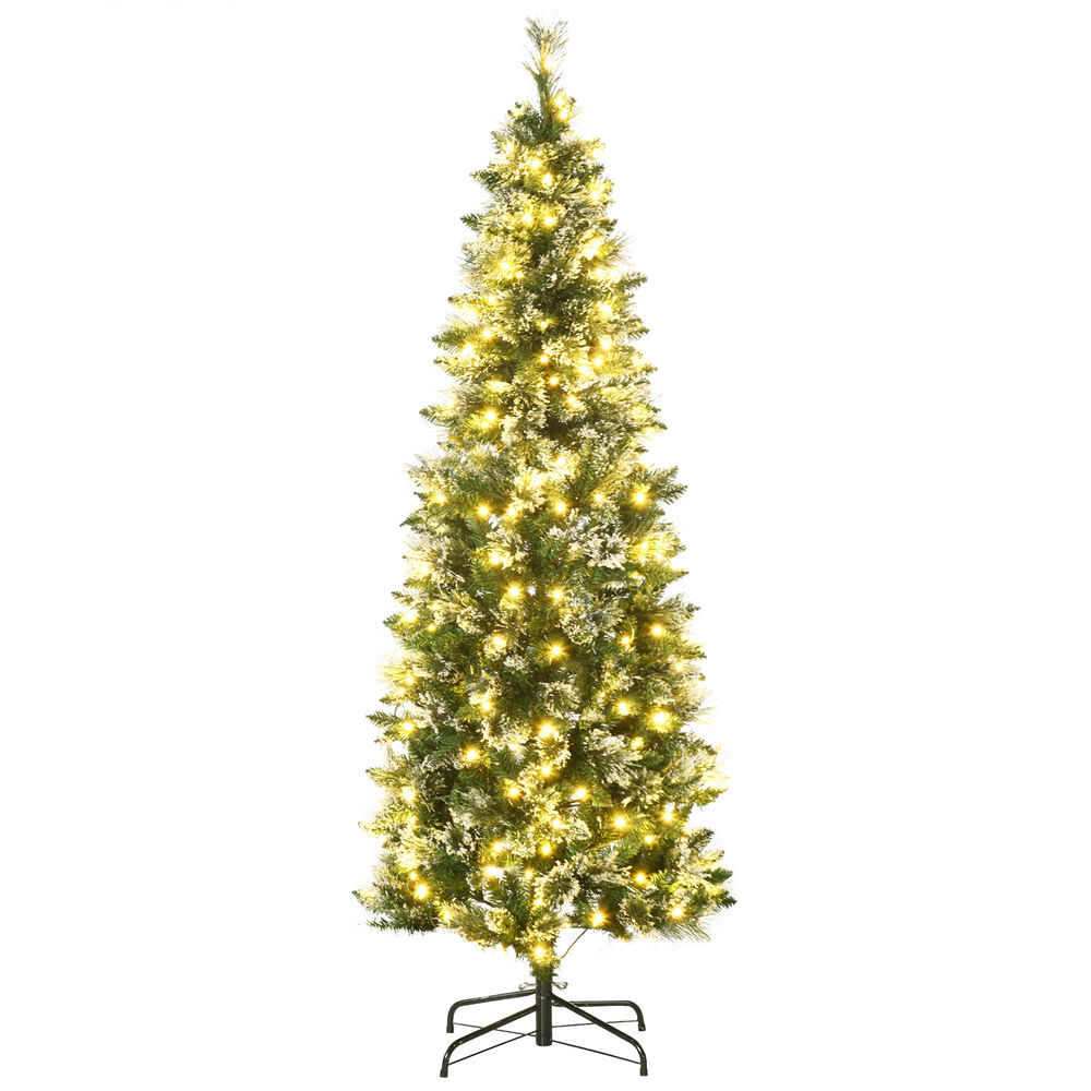 Homcom árvore de natal artificial 180 cm com 240 luzes led árvore de natal com 618 ramos suporte de acier e formato slim para interior ø68x180 cm verde