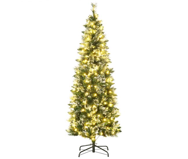 Homcom árvore de natal artificial 180 cm com 240 luzes led árvore de natal com 618 ramos suporte de acier e formato slim para interior ø68x180 cm verde