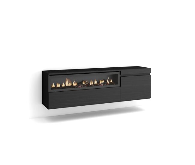 Móvel de tv, muito espaço de arrumação, 150x35x45cm, para televisores até 65", lareira eléctrica, suspensos, estilo moderno, preto