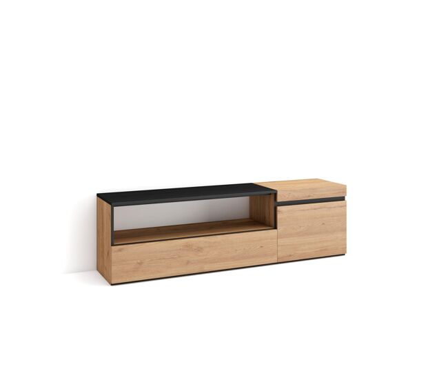 Móvel de tv, muito espaço de arrumação, 150x35x45cm, para televisores até 65", estante para tv, estilo moderno, carvalho e preto