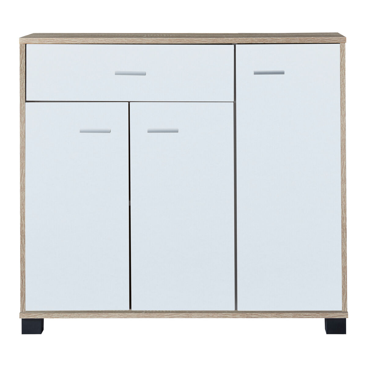 Apatador bobeck com gaveta e dois compartimentos fechados em aglomerado de madeira 72 x 80 x 28 cm - efeito carvalho / branco [en.casa]