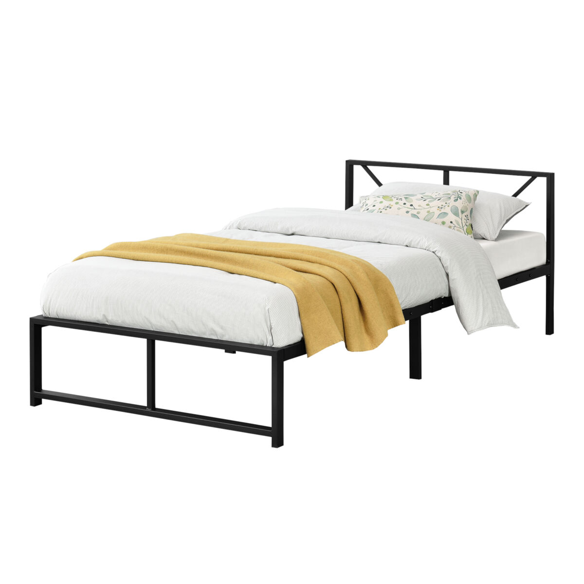 Cama individual meran com estrado e apoio de cabeça em aço 90 x 200 cm- preto [en.casa]