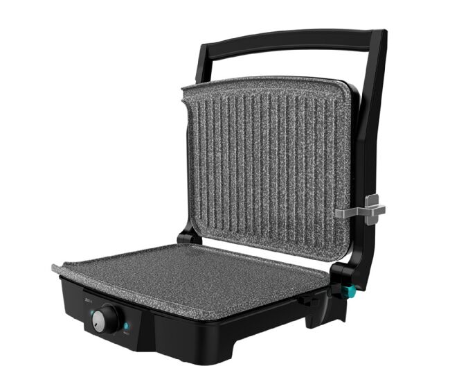 Cecotec grelha elétrica, grelhador e tostadeira com revestimento cerâmico, gaveta para recolher gordura e 2000 w de potência.