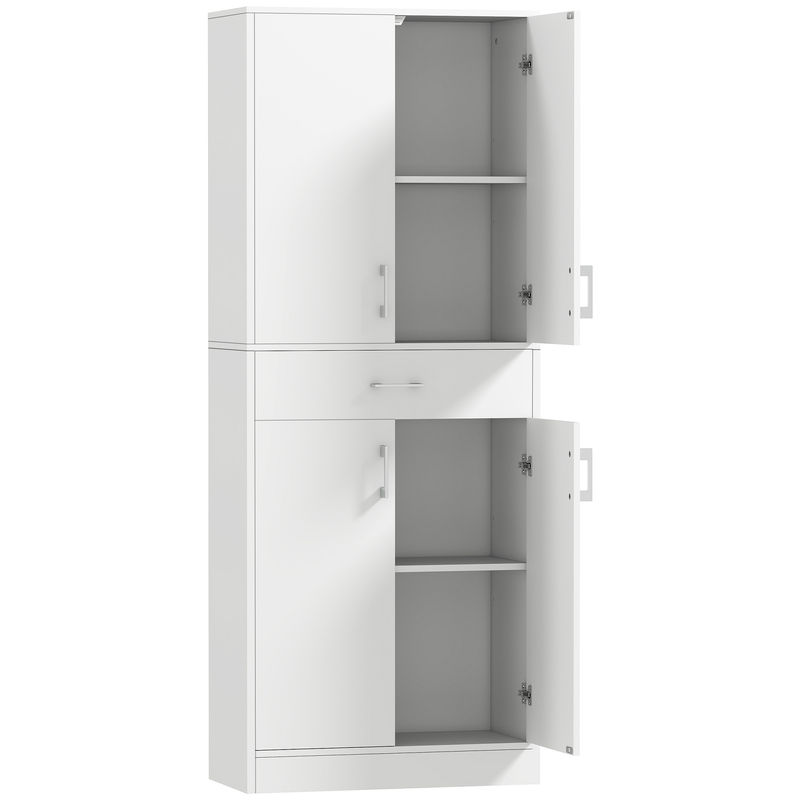 Homcom armário de cozinha móvel de cozinha com 4 portas 1 gaveta e étagères ajustáveis anti-tombo armário de cozinha moderno para sala de jantar sala de estar 70,8x34x180 cm blanc