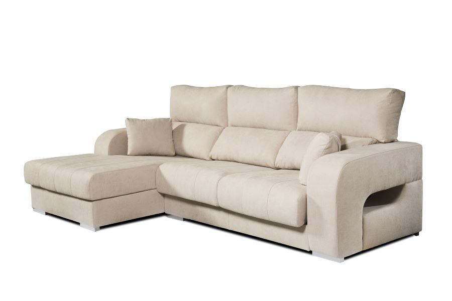Chaise longue diamond em tecido antimanchas, bege, com chaise à esquerda, 3 lugares, 284x160x102cm