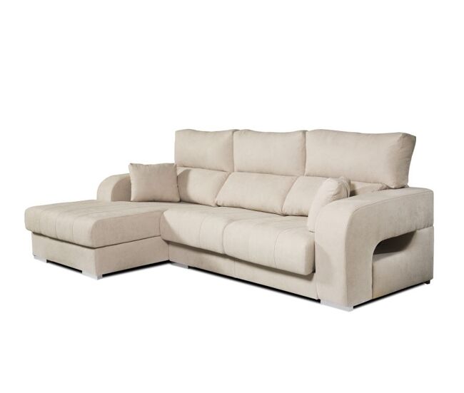 Chaise longue diamond em tecido antimanchas, bege, com chaise à esquerda, 3 lugares, 284x160x102cm