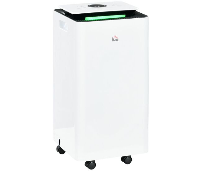 Homcom desumidificador elétrico 12l/dia depósito de água 2,5l desumidificador de ar silencioso com 5 modos 2 velocidades ecrã led e temporizador