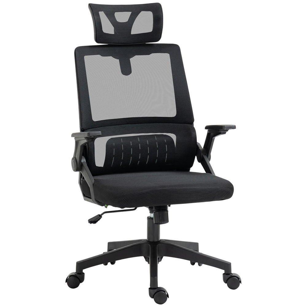 Vinsetto cadeira de escritório de malha cadeira de escritório giratória com altura e apoio para a cabeça ajustáveis e apoio para os braços estilo moderno carga 120 kg para estúdio 58x61x102-119 cm noir