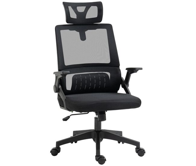 Vinsetto cadeira de escritório de malha cadeira de escritório giratória com altura e apoio para a cabeça ajustáveis e apoio para os braços estilo moderno carga 120 kg para estúdio 58x61x102-119 cm noir