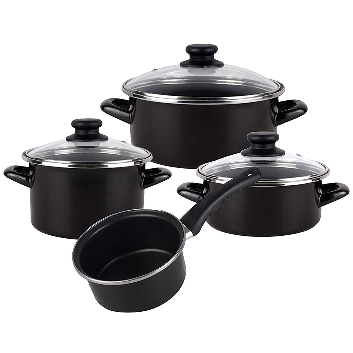 Magefesa kenia negra - 7 peças bateria de cozinha, aço vitrificado externo preto. bicamada reta. adequado para todos os tipos de cozinhas e