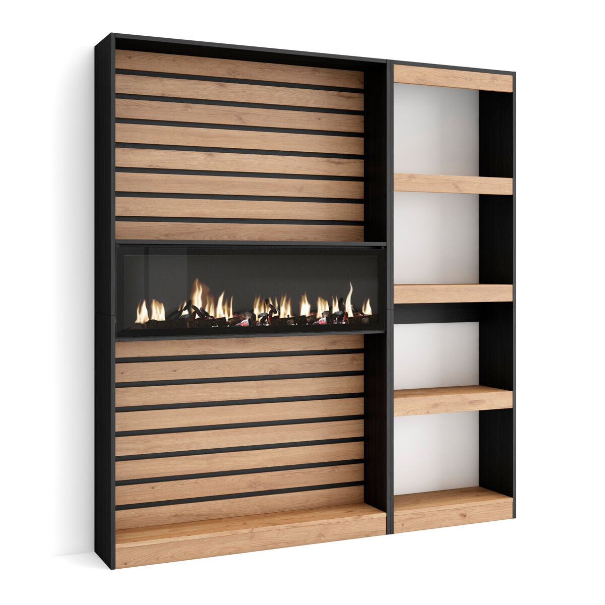 Estante, prateleira , livraria, prateleira livros, 170x25x186cm, sala de estar - escritório, lareira eléctrica xxl, estilo moderno, carvalho e preto