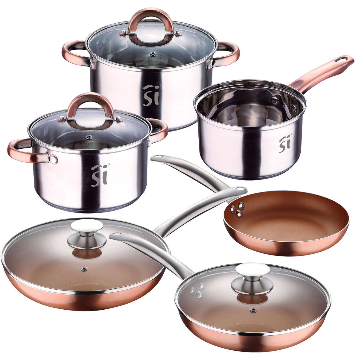 Jogo de bateria de 5pc "onil" em acier inox + 5 panelas em conjunto de alumínio pressionado