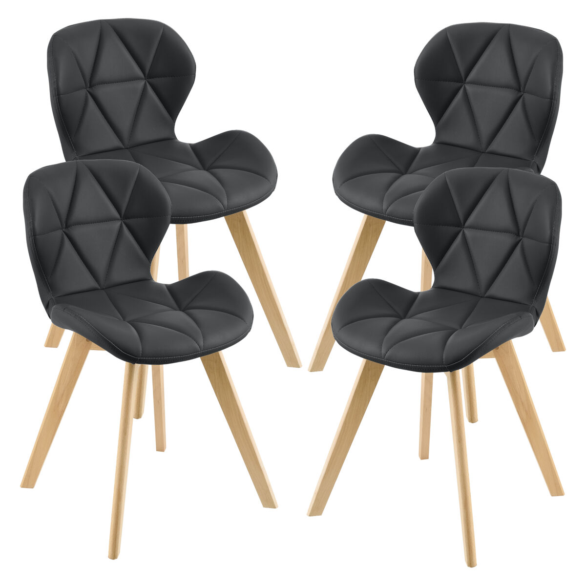 Cadeira de jantar älmhult conjunto de 4 78x47x52 cm em pele sintética preto [en.casa]