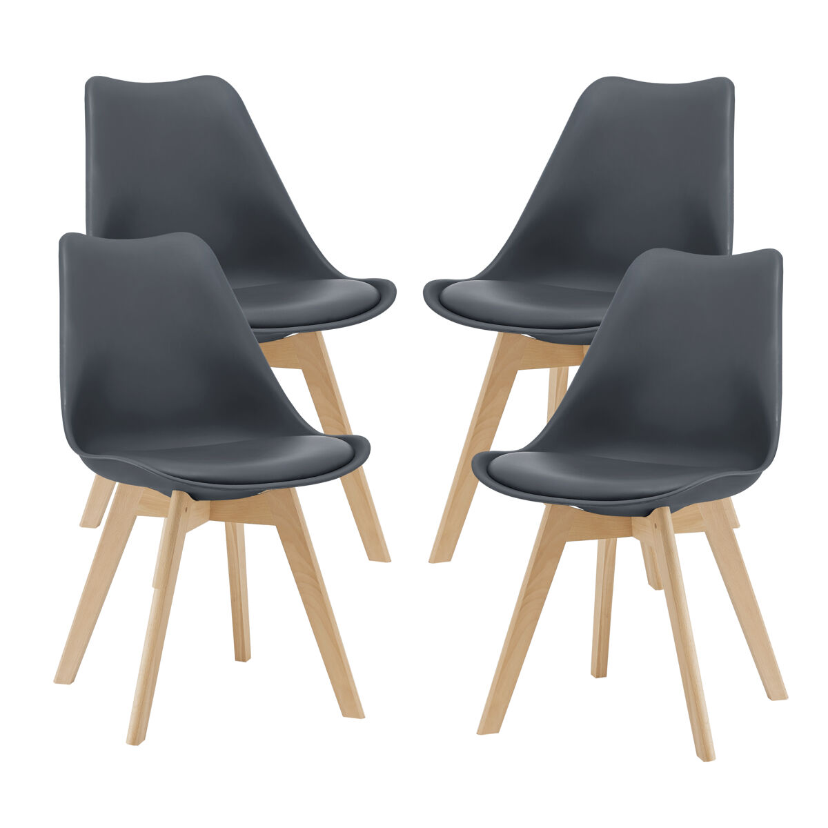 Conjunto de 4 cadeiras de jantar fläten pele sintética e pernas de faia 82x49x54cm cinzento [en.casa]