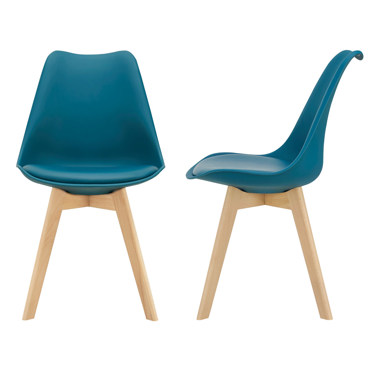 Conjunto de 2 cadeiras de jantar fläten pele sintética e pernas de faia 82x49x54cm turquesa [en.casa]