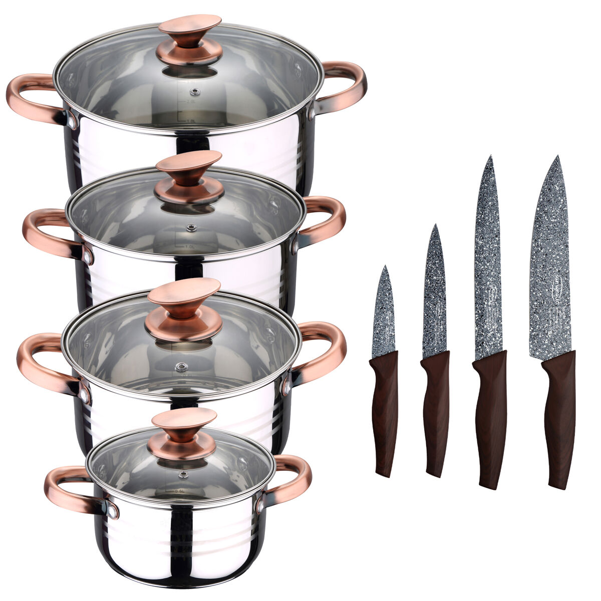 8 peças Bateria de cozinha adequada para indução