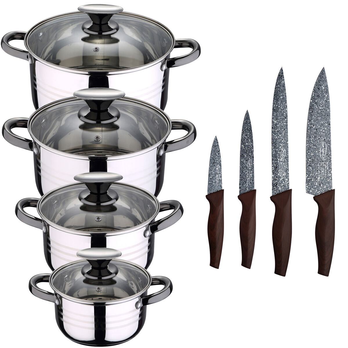 8 peças bateria de cozinha adequada para indução san ignacio hitha em aço inoxidável com conjunto 4 cozinha de aço inoxidável daimiel