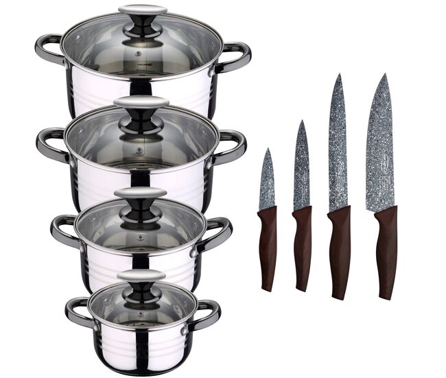 8 peças bateria de cozinha adequada para indução san ignacio hitha em aço inoxidável com conjunto 4 cozinha de aço inoxidável daimiel