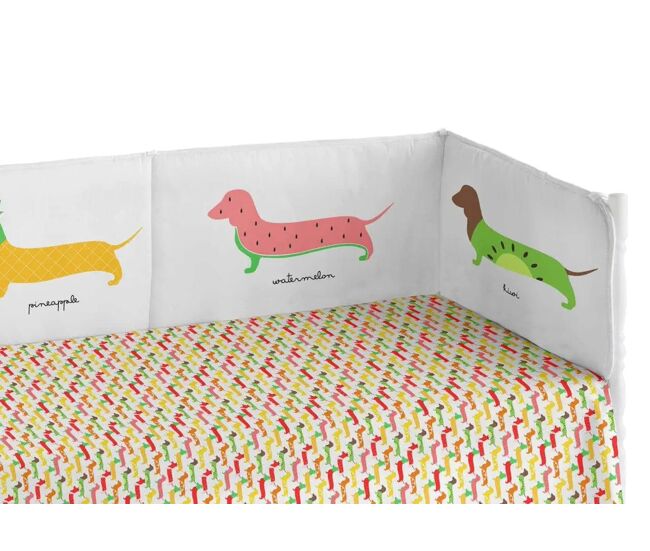 Cobertor de bebé extra resistente 60x120 cm em piqué, para proteger o seu bebé das barras do berço. coleção pooch fruits