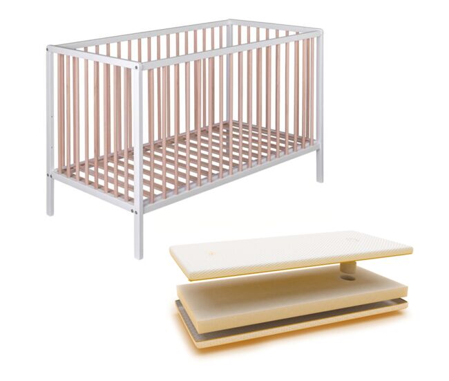 Berço laponia com estrado de ripas de faia + colchão ternum + 4 rodas
