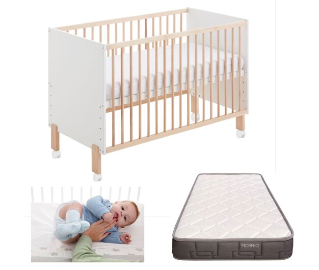 Berço co-leito umami 120x60 + kit co-leito + colchão hr + 4 rodas
