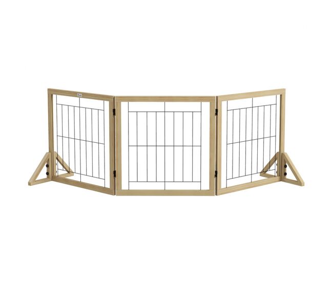 Pawhut barreira para cães de madeira barreira para animais de estimação dobrável com 3 painéis e pés de apoio triangulares para porta corredor escada