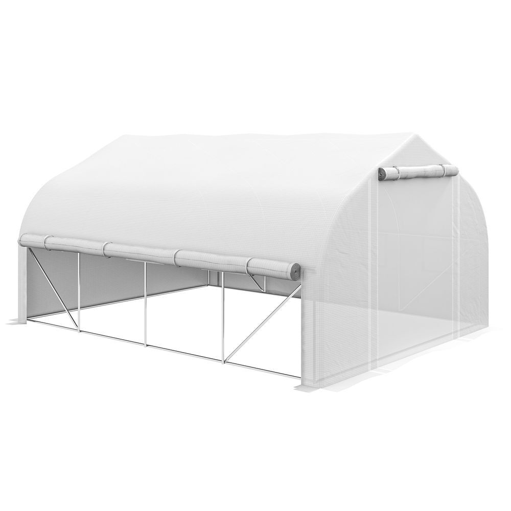 Outsunny estufa tipo túnel 395x300x200 cm com porta de malha e 8 janelas estufa de jardim com porta e janelas enroláveis e cobertura de pe para