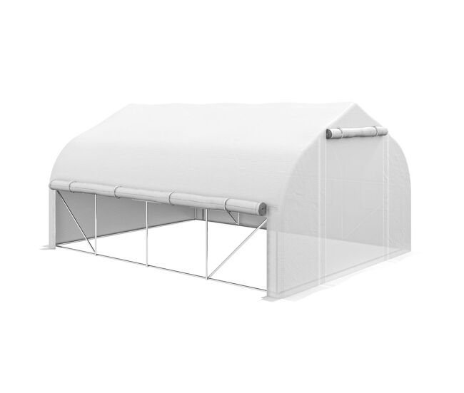 Outsunny estufa tipo túnel 395x300x200 cm com porta de malha e 8 janelas estufa de jardim com porta e janelas enroláveis e cobertura de pe para