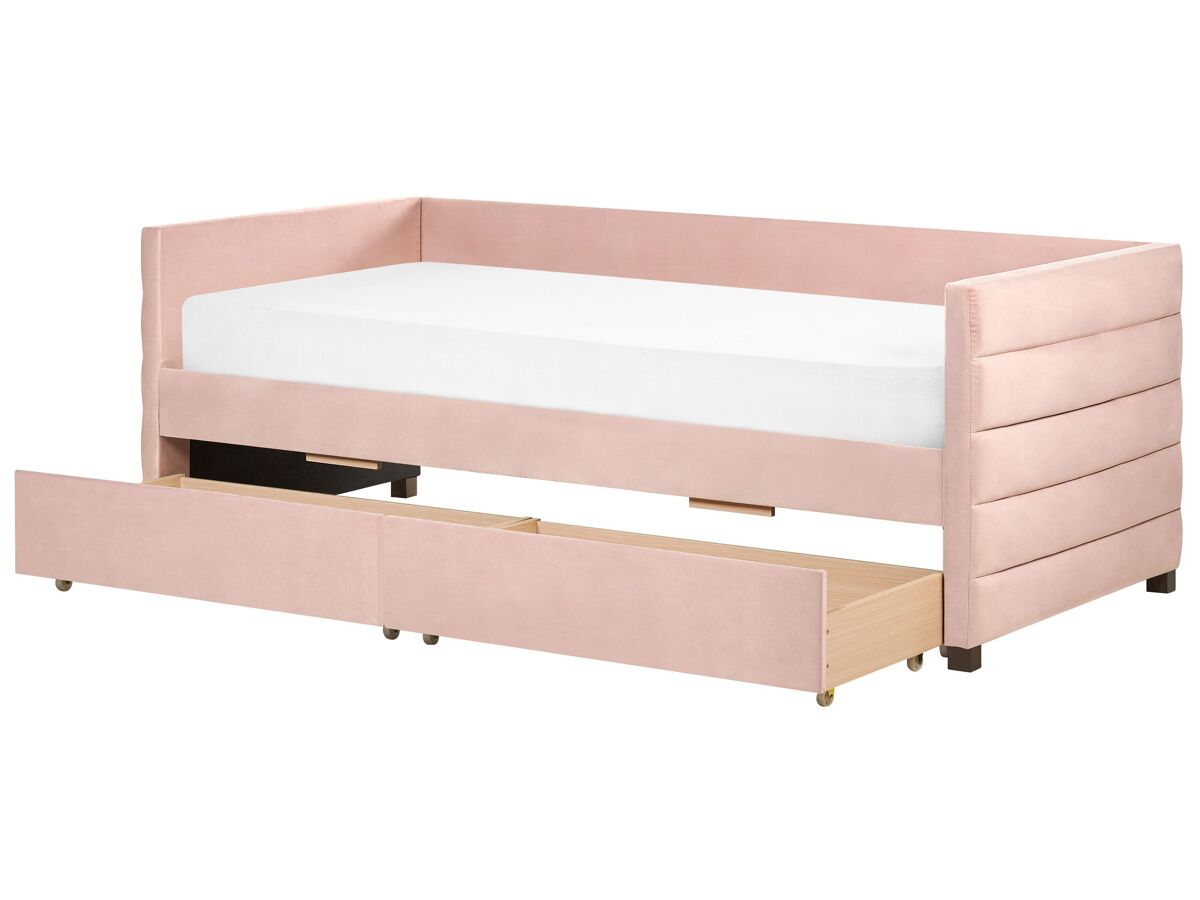 Beliani Cama de dia com arrumação Veludo MARRAY 98x214 Rosa Talco